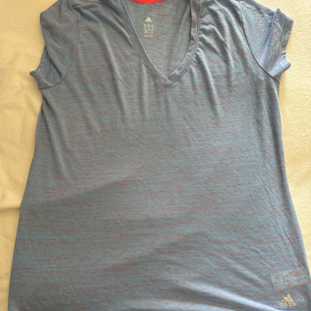Adidas Teal and Red V-Neck Shirt